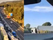 L’AP-7 col·lapsa al Vendrell per un camió bolcat en plena hora punta