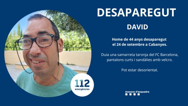 Imatge d'en David, desaparegut a Cabanyes el 24 de setembre.